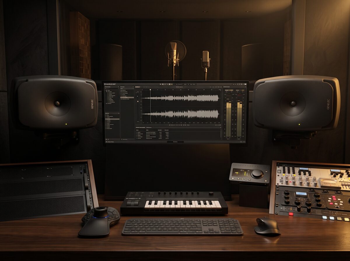 Mastering Workstation mit Genelec Monitoren und Studio-Equipment