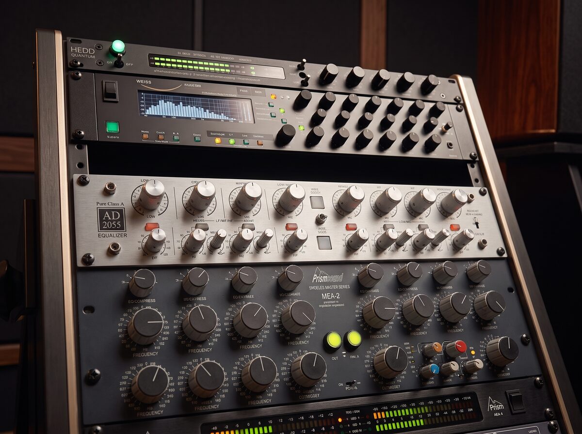 High-End Mastering Rack mit analogem und digitalem Equipment